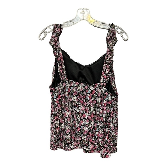 Willow Floral Mesh Top Plus-Size Ruffle Lace Smocked Ruched Sleeveless Blouse 3X - Picture 2 of 4